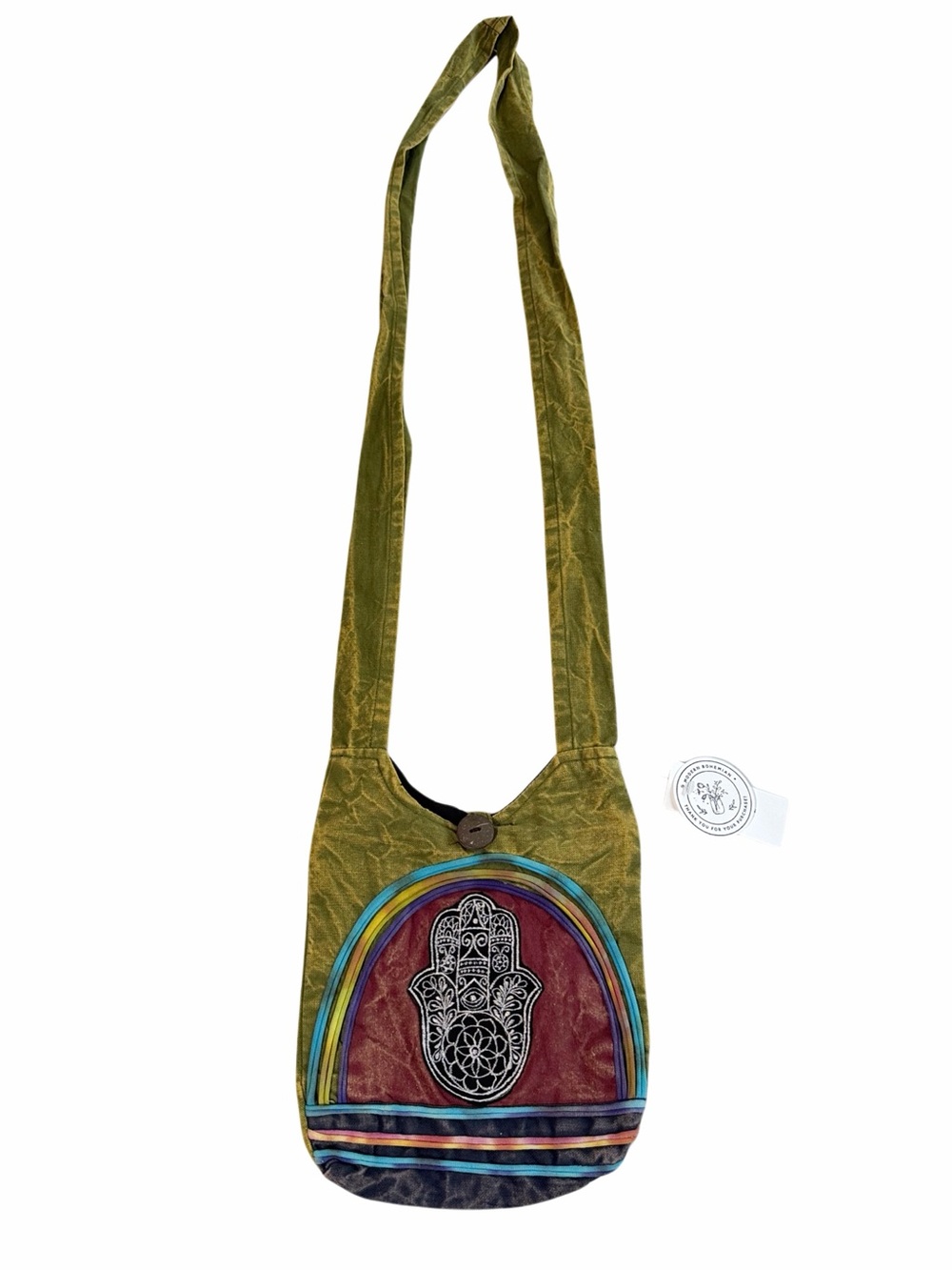 NWT Olive Hamsa Embroidered Crossbody Bag